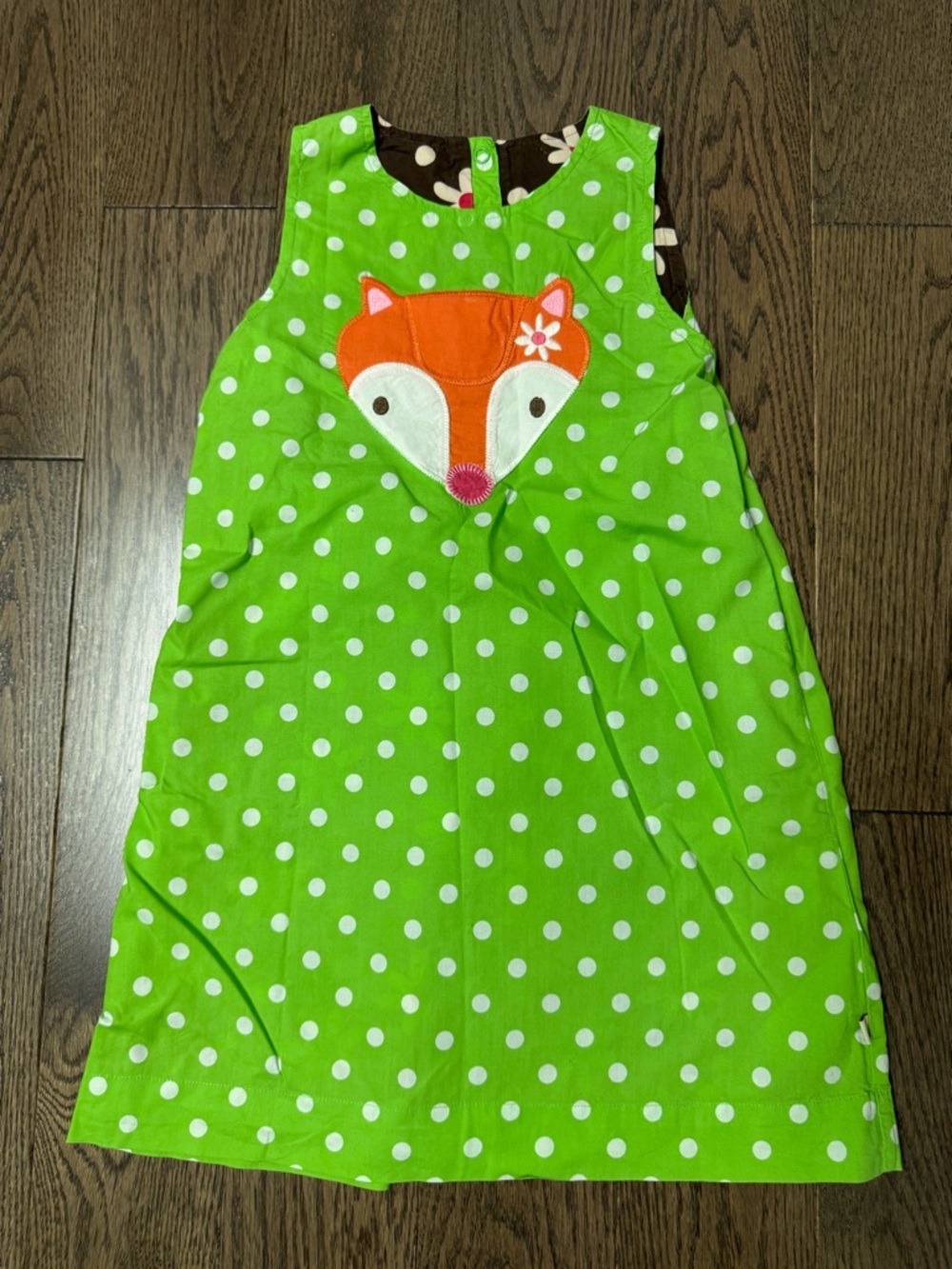 Frugi Green Polka Dot Fox Appliqué Casual Dress 4/5